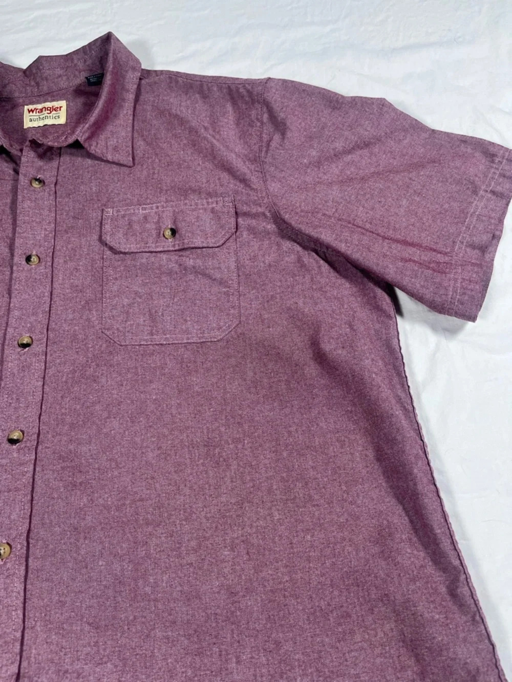 Wrangler Authentic Short Sleeve Button-Up Shirt Plum Men’s XXL - Picture 5 of 13